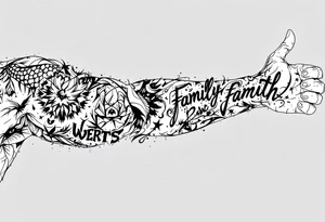 A full sleeve focusing on personal struggle, family, faith, and perseverance tattoo idea