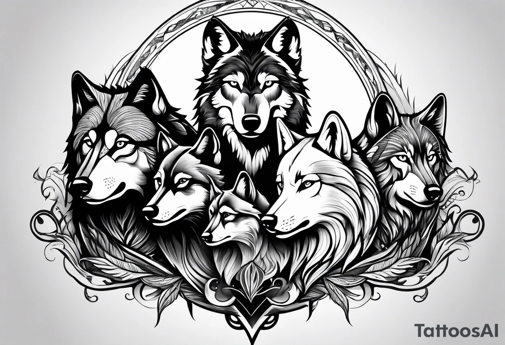 Wolf family of 5 tattoo idea
