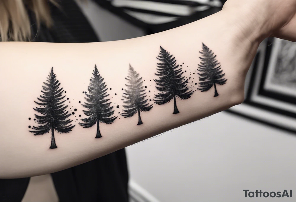 Single line pine trees tattoo idea
