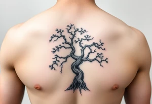 japanese writing with money tree on chest tattoo idea