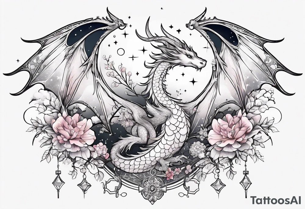 Constellation, wing , snow , cross , dragon female japan kawaii , flower tattoo idea