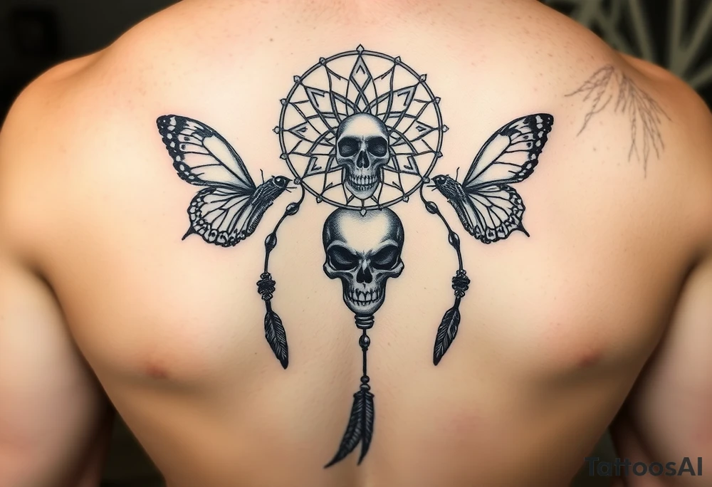 Dreamcatcher with butterfly's and skull tattoo idea