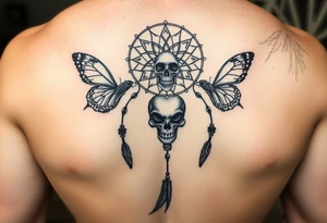 Dreamcatcher with butterfly's and skull tattoo idea
