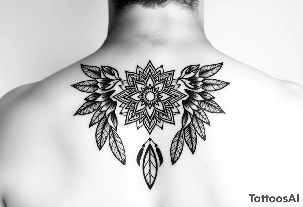 spiritual feathers ornamental mandala shaman tattoo idea