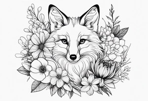 feminin minimalist flowers with little fox tattoo idea