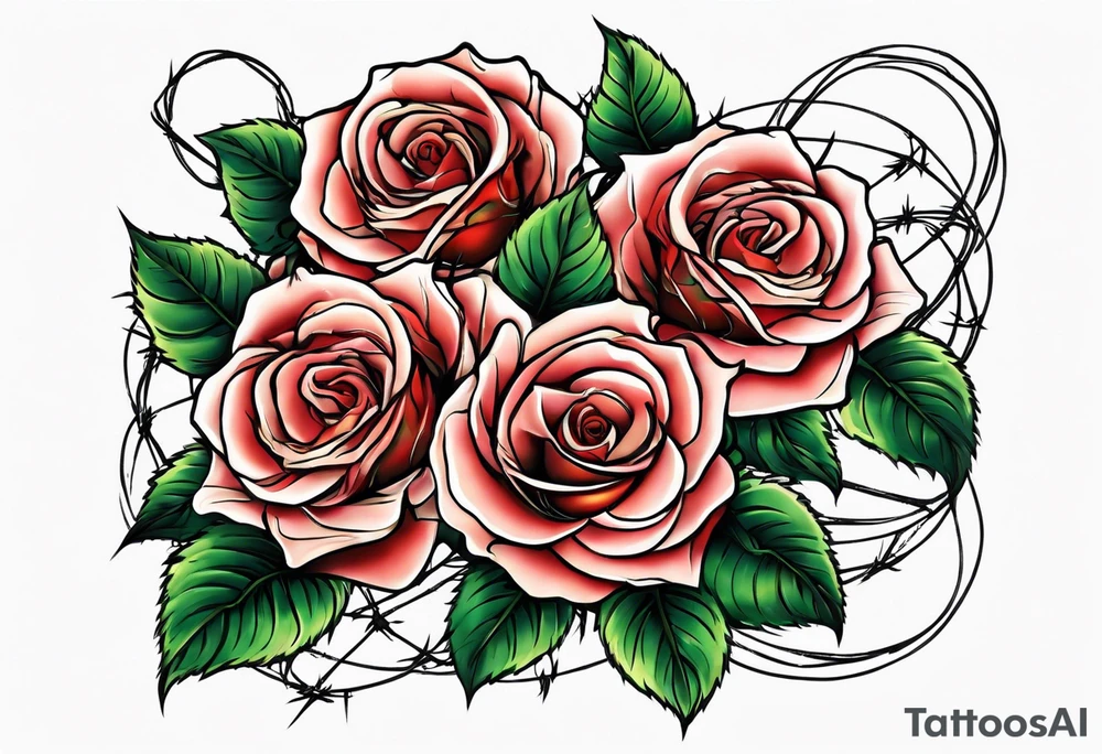 three roses with barbed wire wrapped around them tattoo idea