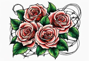 three roses with barbed wire wrapped around them tattoo idea