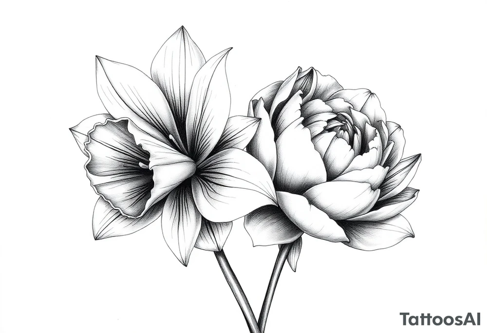 Daffodil Tulip and peony tattoo idea