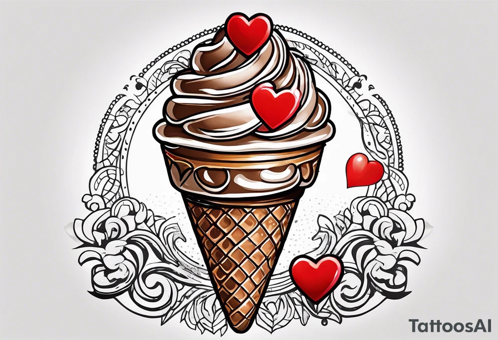 sketch chocolate chip ice cream cone with one red heart tattoo idea
