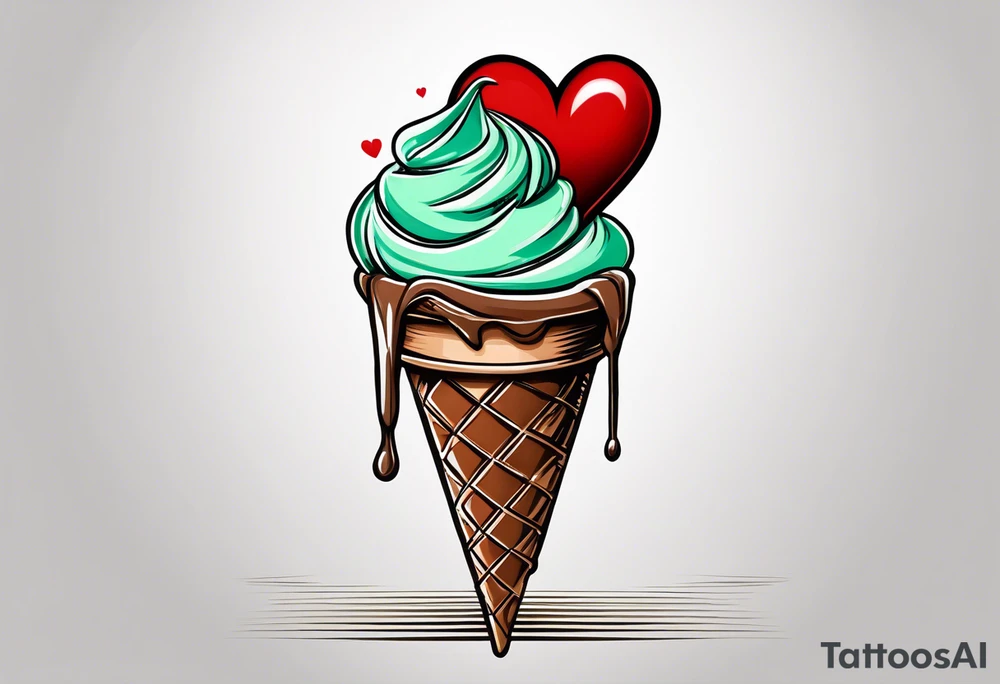 simple mint chocolate chip ice cream cone with small red heart on it somewhere. tattoo idea
