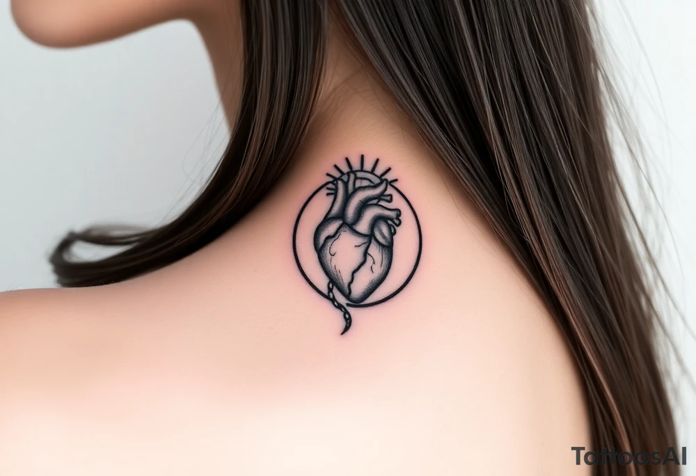 human heart chained within circle sun and moon tattoo idea