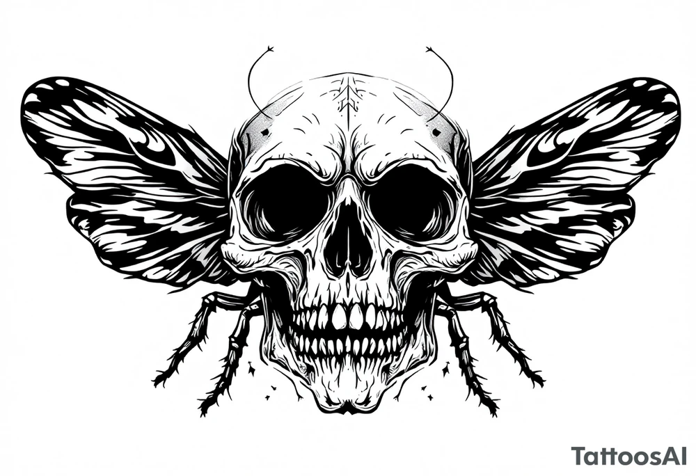 skull flies bug weird tattoo idea