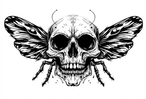 skull flies bug weird tattoo idea