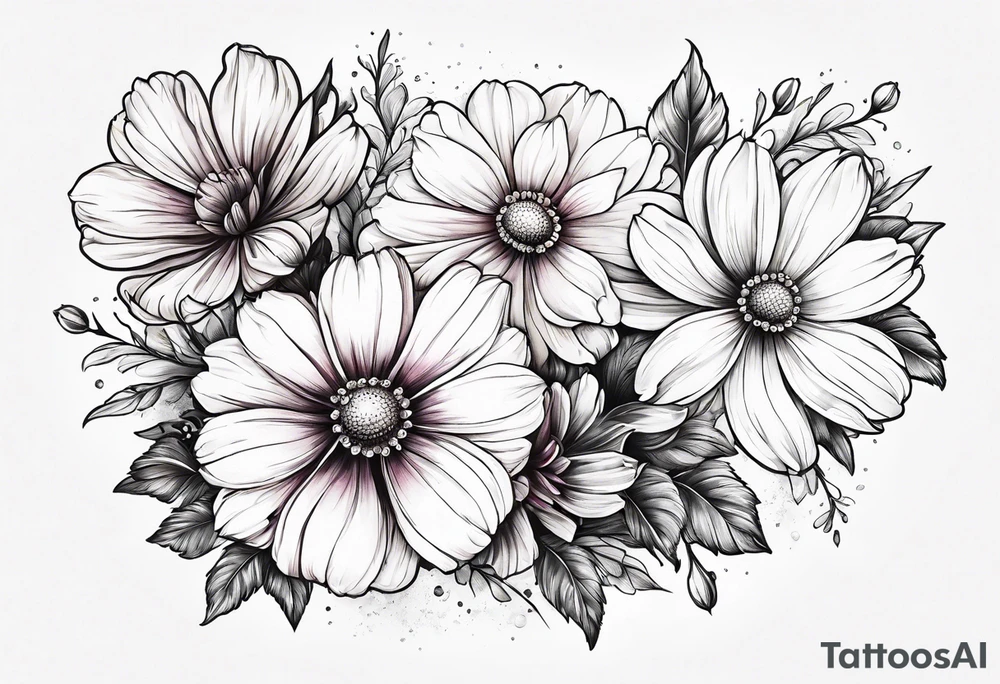 Cosmos and Gladolius flowers tattoo idea