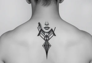 I want a portrait of Ryan Ashelys (the female tattoo artist) face in line work style black. Geometric  with the middle bottom going down to a point towards my middle finger tattoo idea