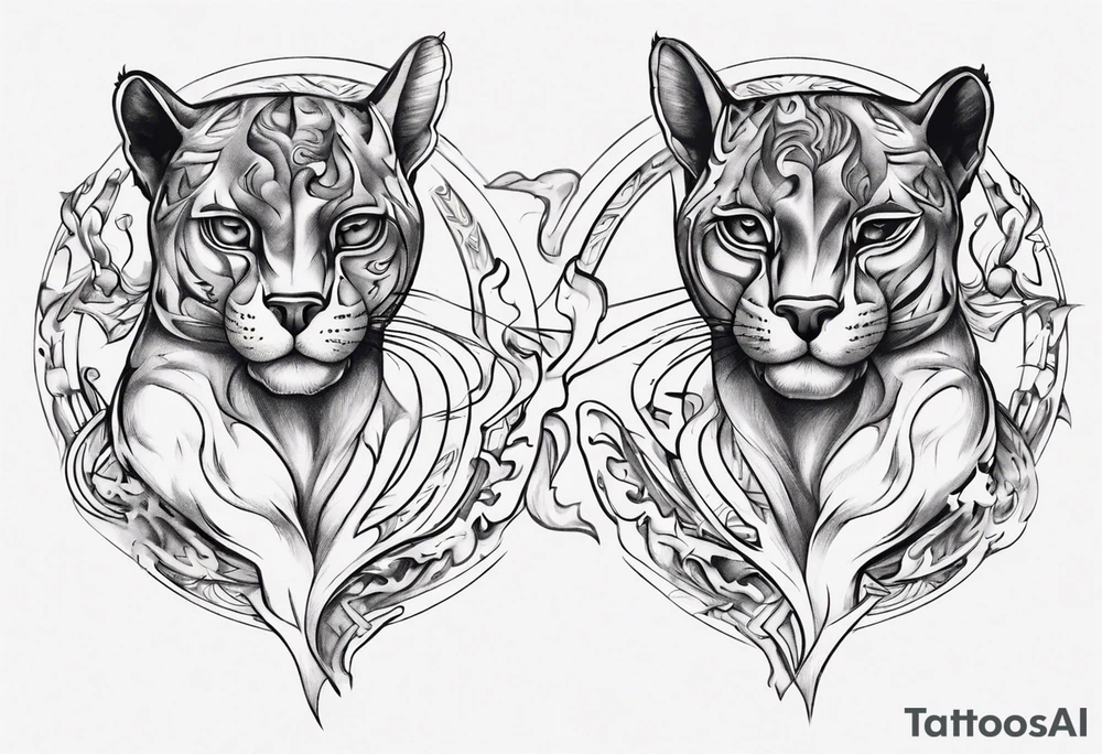 Two black pumas circling around each other tattoo idea