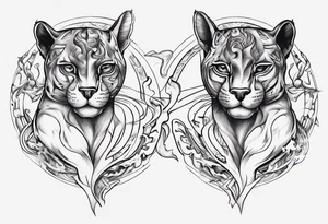 Two black pumas circling around each other tattoo idea
