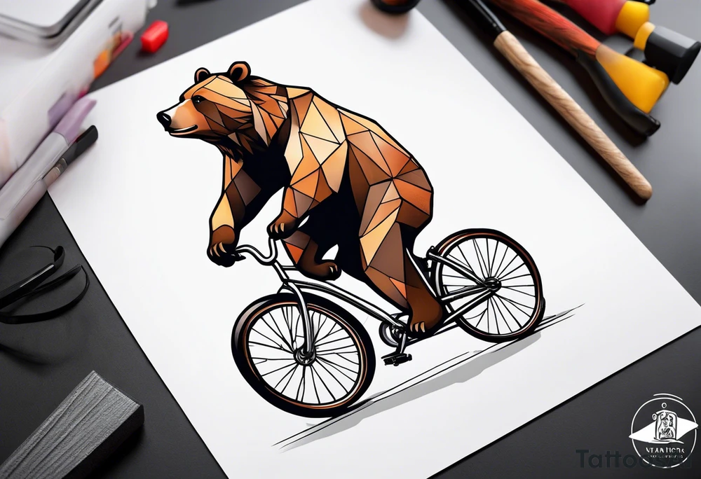 bear riding a bicycle tattoo idea