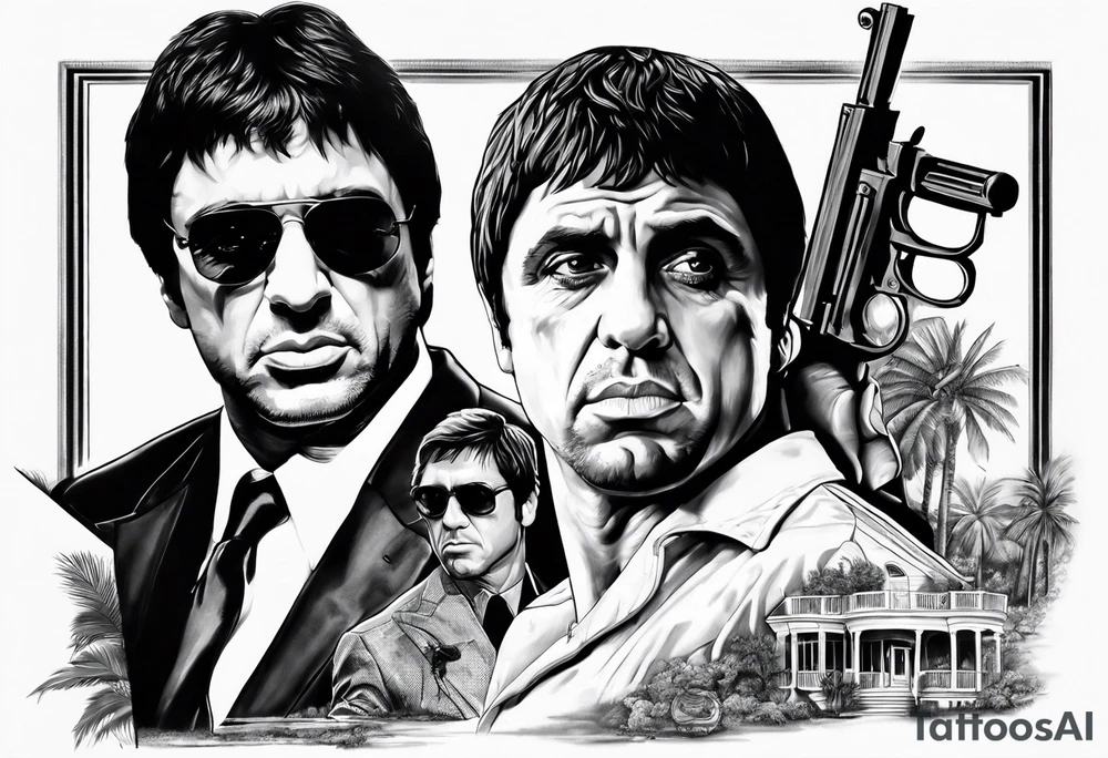 Scarface movie the statue from his house with the worl is yours tattoo idea