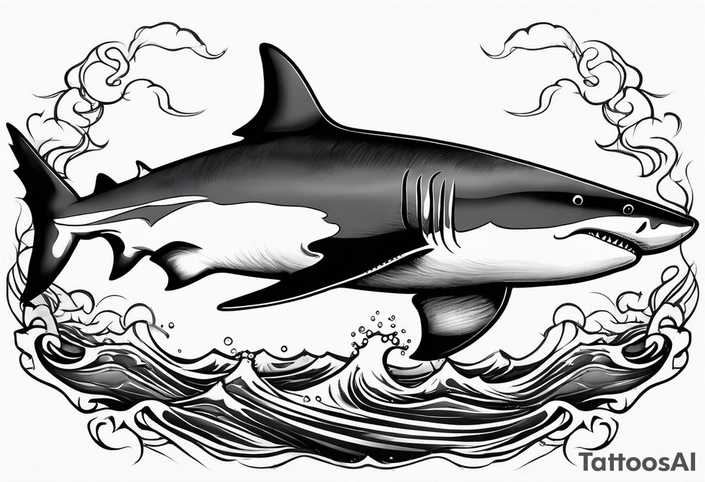 Great white shark outline with no shading but grunge tattoo idea