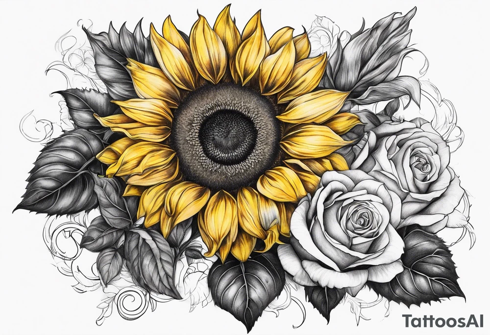Sunflower and roses tattoo idea