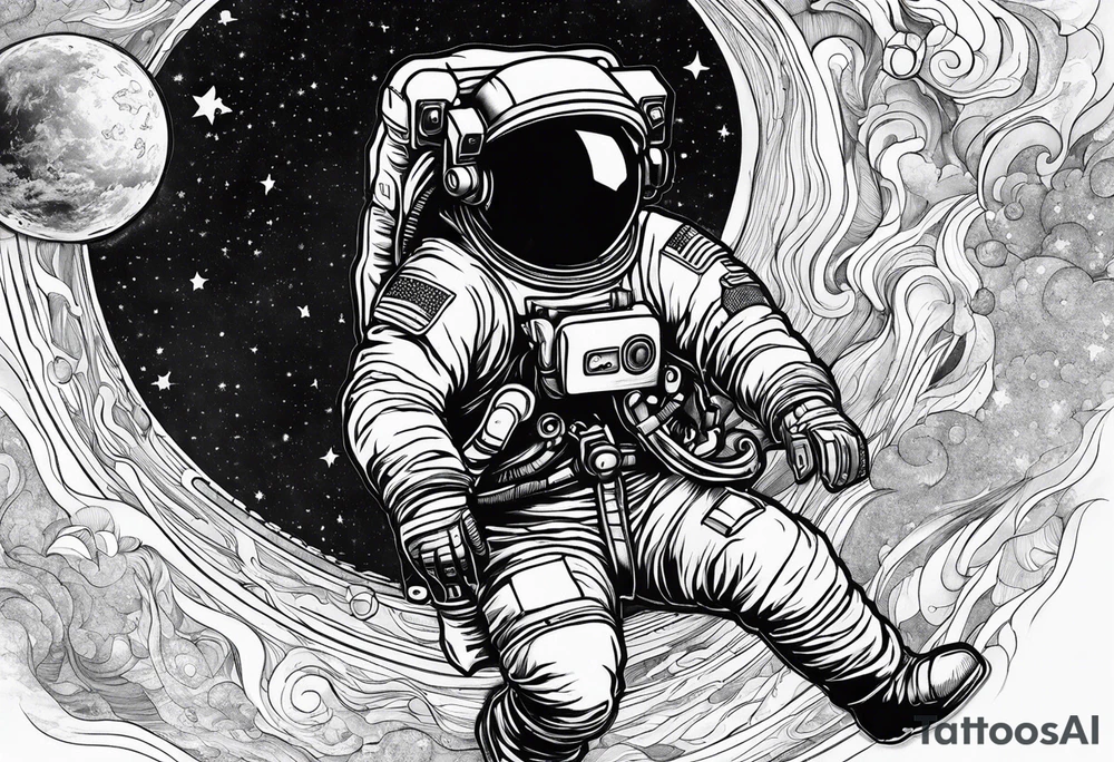 Astronaut floating in space without a helmet tattoo idea