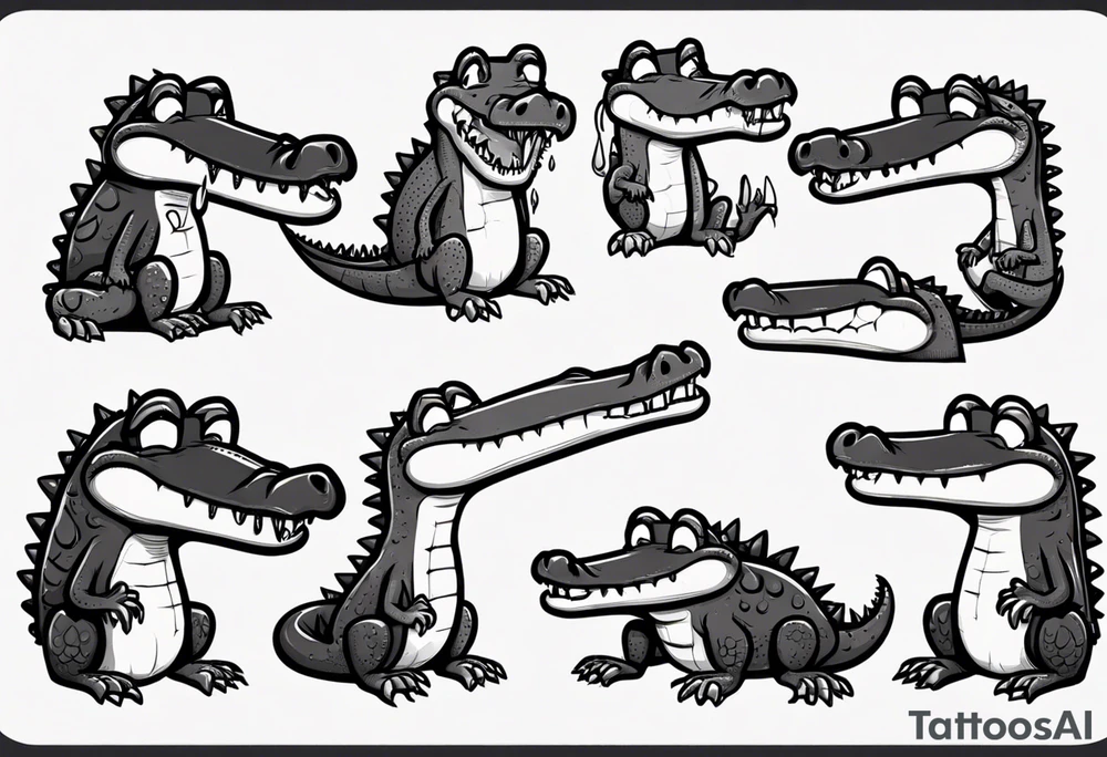 cute sad cartoon crocodile crying tattoo idea