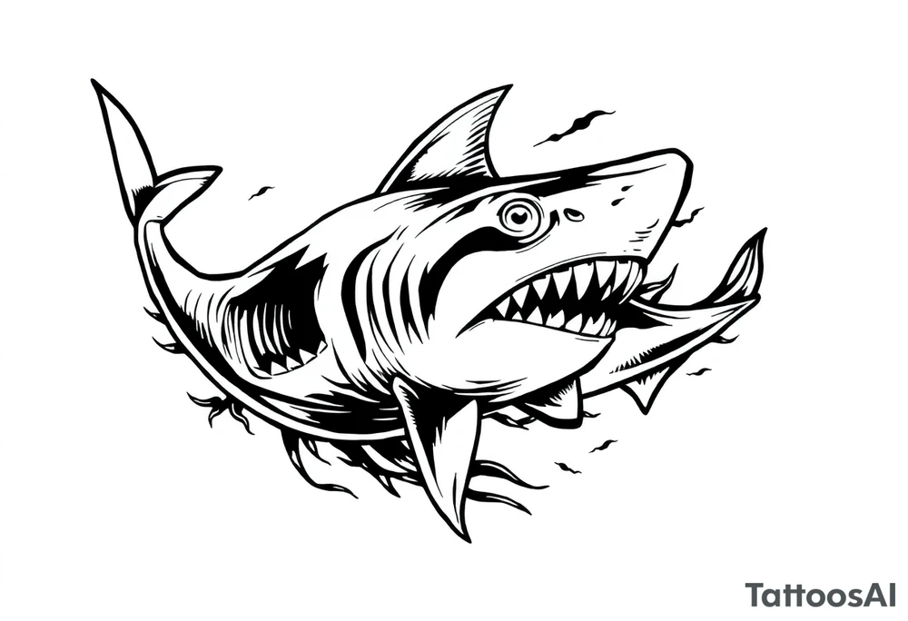 Masculine strong shark flowing tattoo idea