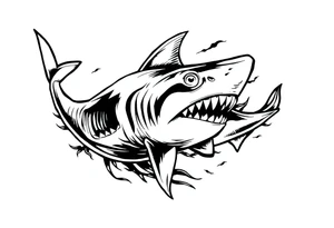 Masculine strong shark flowing tattoo idea