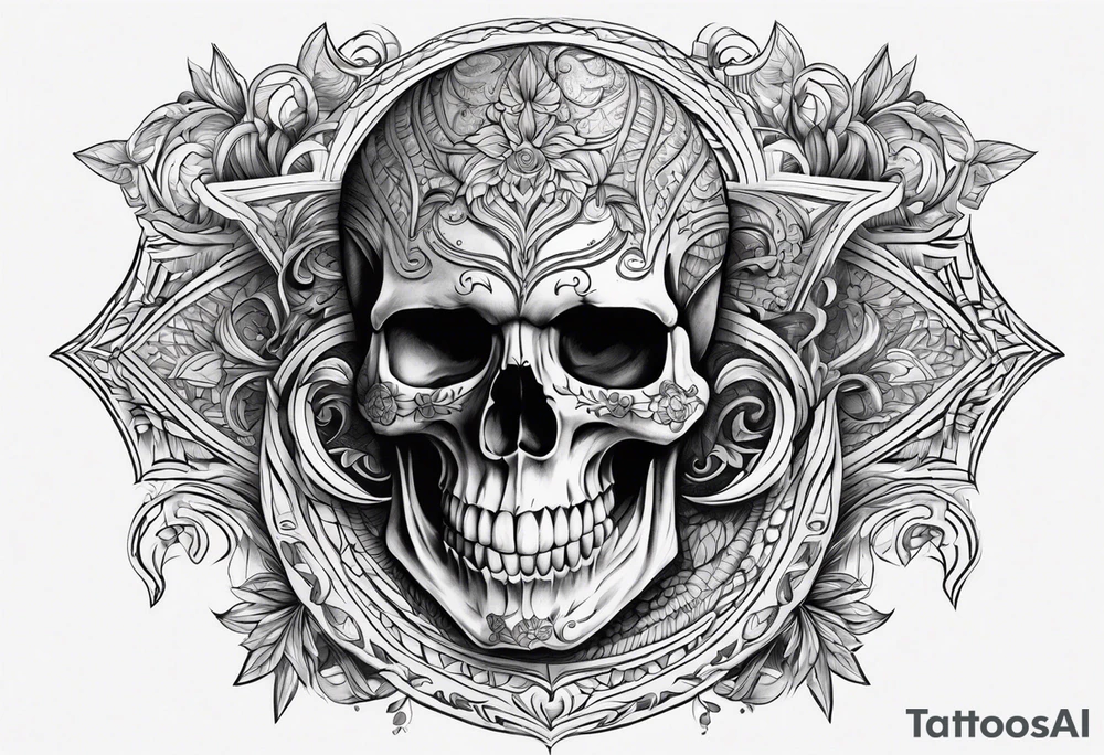 Skull teeth with lines and ornaments around tattoo idea