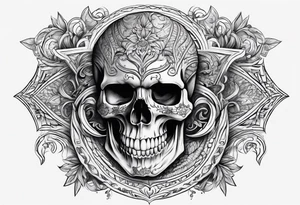 Skull teeth with lines and ornaments around tattoo idea