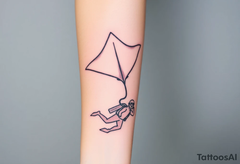 Manta ray silhouette above, scuba diver underneath, water background tattoo idea