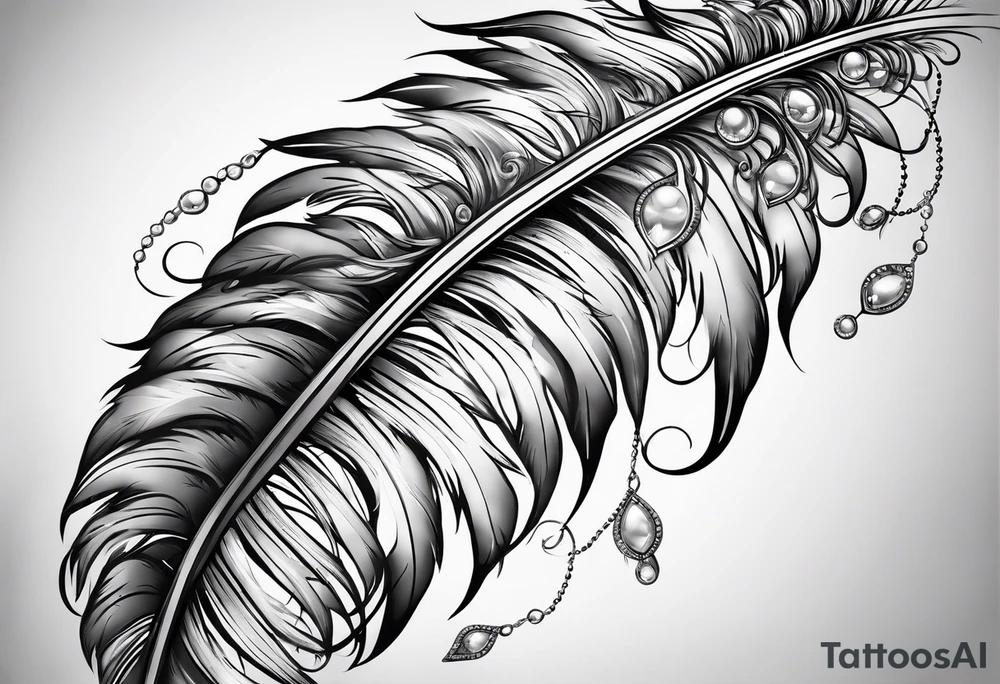 feather with jewels tattoo idea