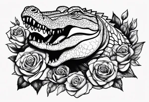 Arm sleeve pistols alligators roses tattoo idea