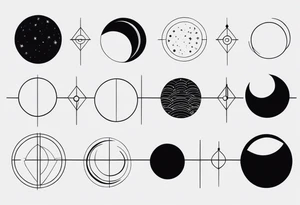 Strip of Moon phases in horizontal line, floral tattoo idea