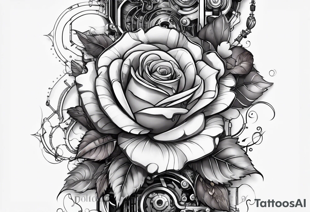 Blend roses and robotic circuitry for an arm sleeve tattoo idea