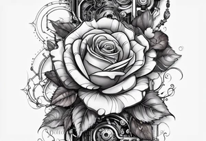 Blend roses and robotic circuitry for an arm sleeve tattoo idea