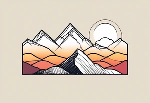 small minimalistic no border mountains sunset tattoo idea