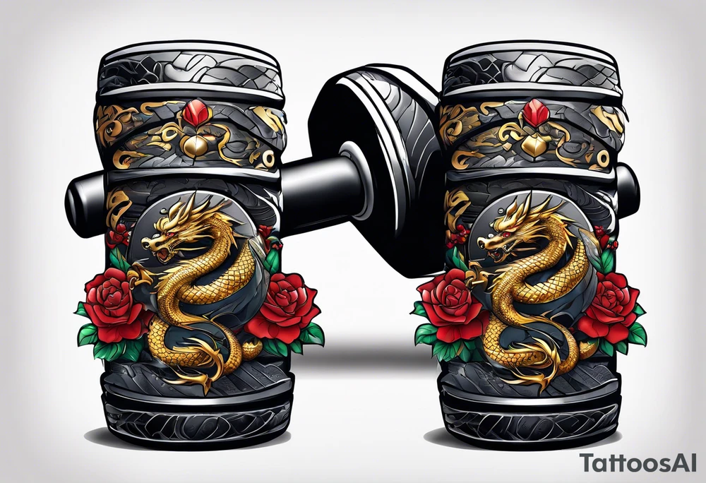 dumbbell with dragon tattoo idea