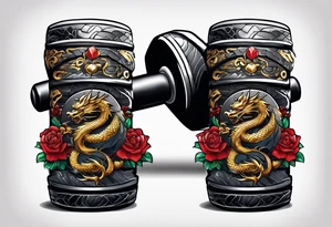 dumbbell with dragon tattoo idea