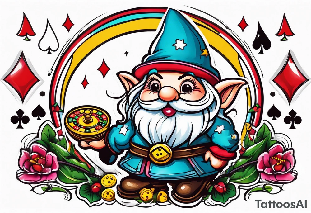 Gambling female gnome tattoo idea
