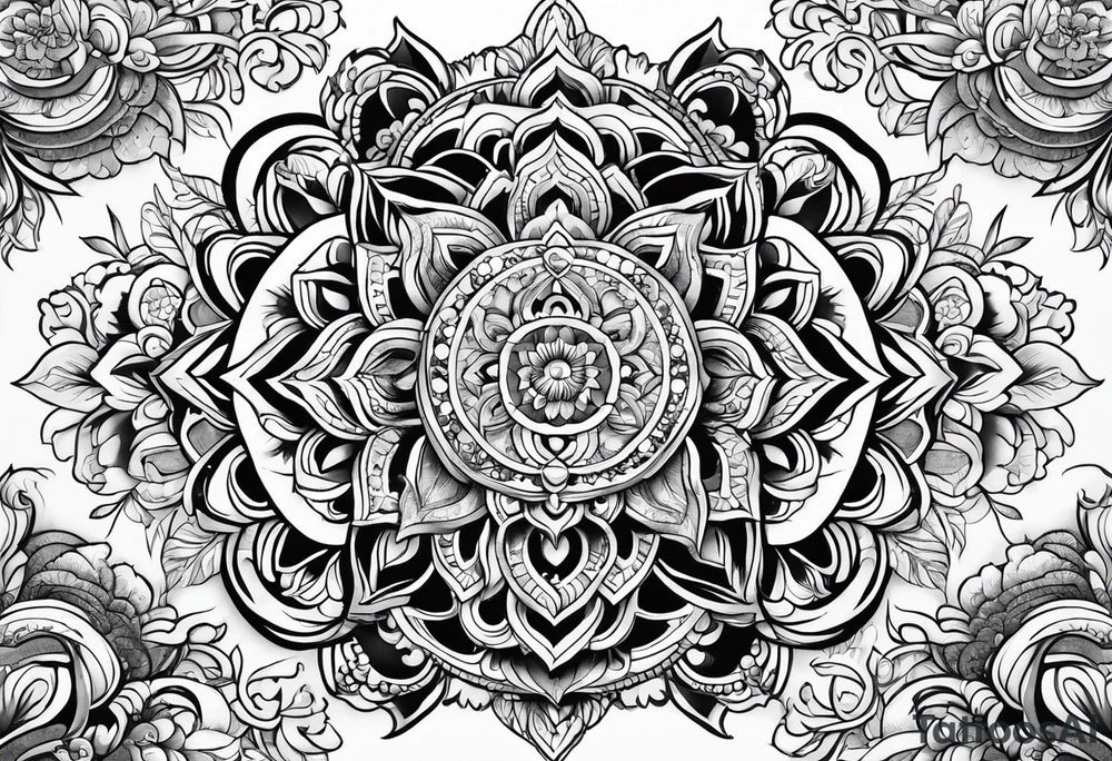 Hippy Buddhist feminine floral tattoo idea