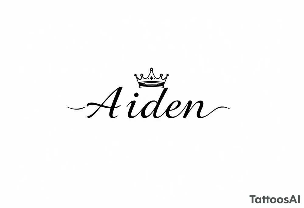 The name Aiden with a kings crown above the name tattoo idea