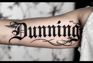 Dunning,on left arm details include angel wing, greek type of font,jungle leaves , tiger claw scratch tattoo idea