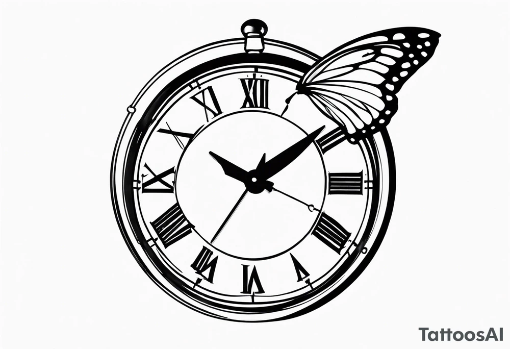 Butterfly flying over a clock. tattoo idea