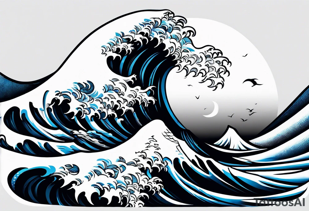 Full sleeve waves black with blue accent struggle perseverance tattoo idea
