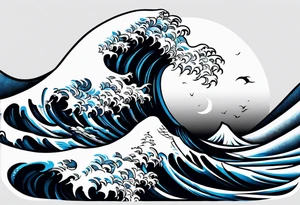 Full sleeve waves black with blue accent struggle perseverance tattoo idea