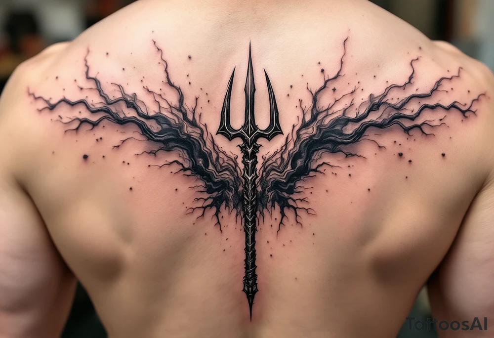 trident coming out of skin effect tattoo idea