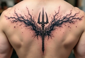 trident coming out of skin effect tattoo idea