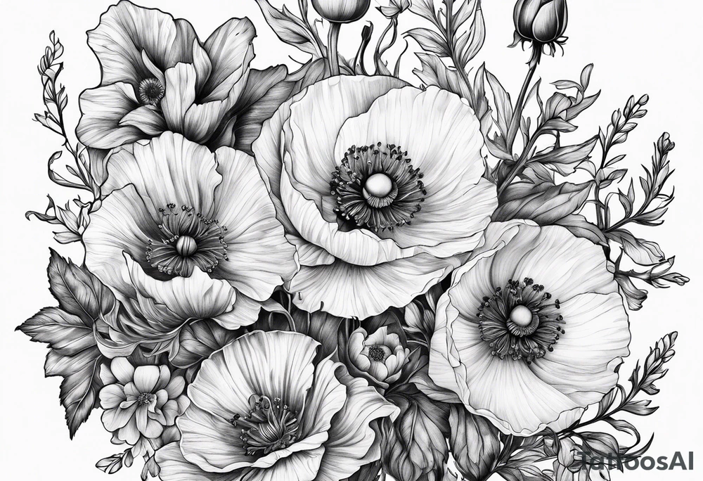 Poppy and larkspur tattoo idea